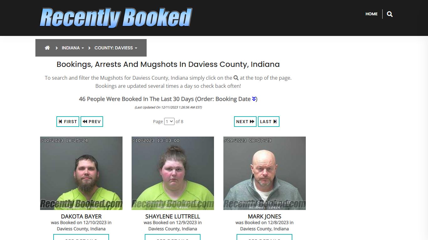 Recent bookings, Arrests, Mugshots in Daviess County, Indiana